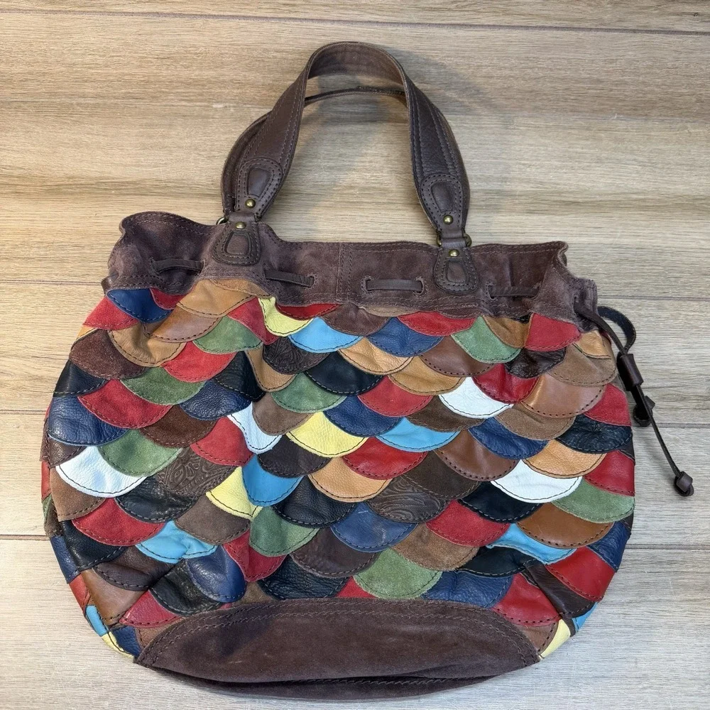 LUCKY BRAND Multicolor Suede Patchwork HOBO Shoulder Bag Purse boho Y2K Style